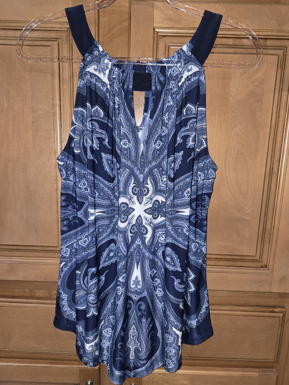 Women’s INC Navy Blue Paisley Sleeveless Tank Top Size L
